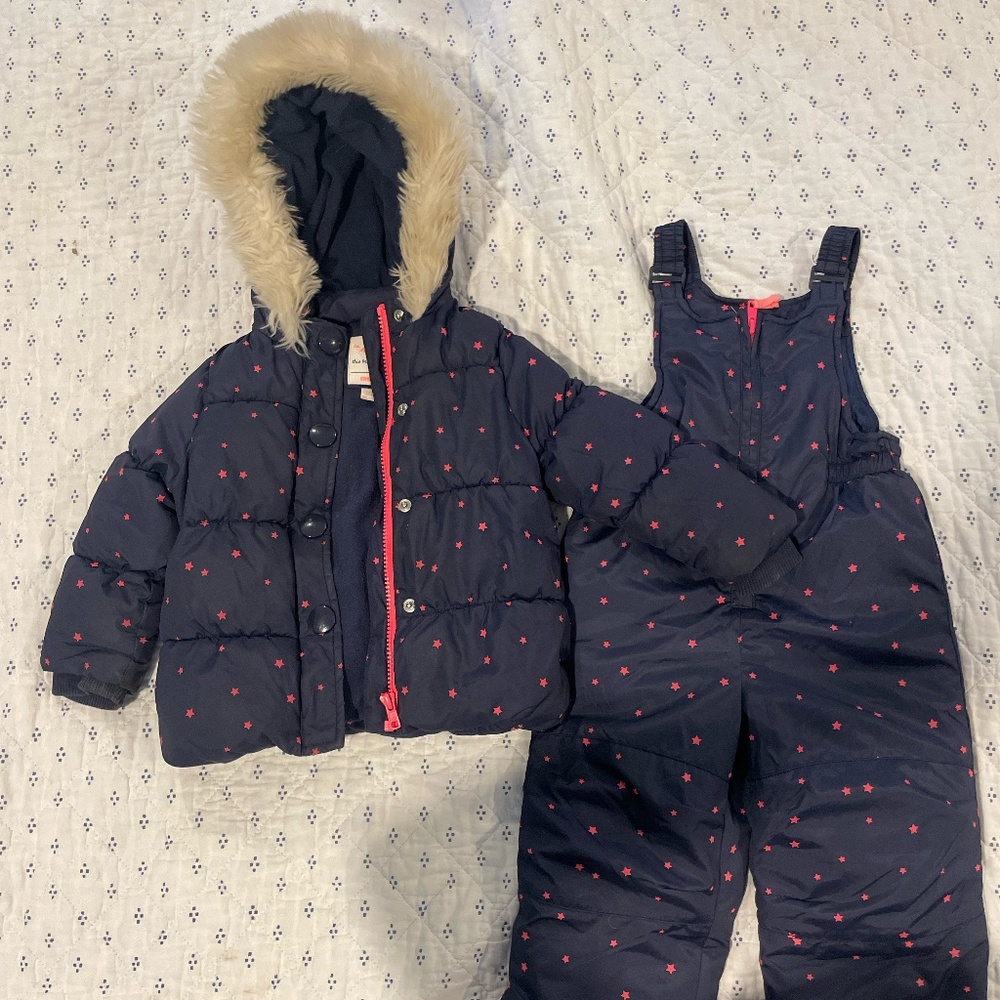 GYMBOREE Toddler Girls Puffer Parka and Snow Suit Navy with Pink Stars